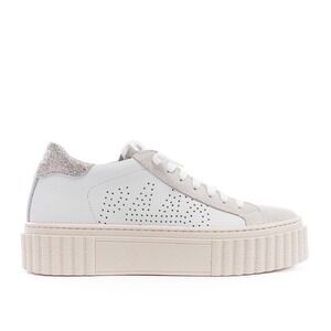 P448 Womens Creeper Platform Sneakers White Pluto Leather Glitter Size 11/41